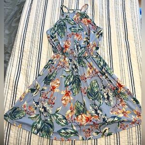 French Grey Multicolor Floral Dress